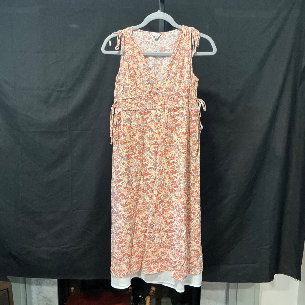 Rails Constantine Midi Dress Multi Wildflower Print V Neck Tie Shoulder XS‎